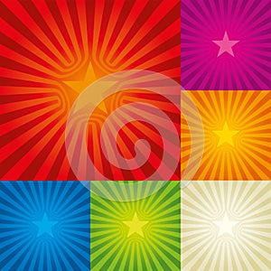 Star burst background in six colors. Central composition