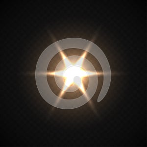 Star burst isolated on dark transparent background. Vector transparent glow light effect.