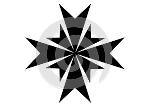 A star burst shape of a series of bold black chipped base triangles white backdrop