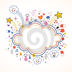 Star bursts cartoon cloud shape banner frame