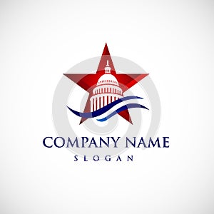 Star Capitol building logo. Government icon. Premium