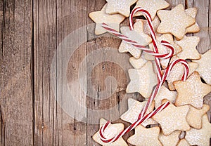 Star Christmas cookies and candy canes