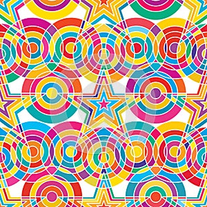 Star circle point colorful white background seamless pattern