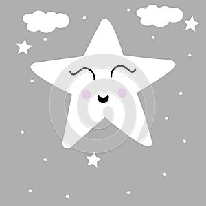 Star cloud rainbow nursery poster