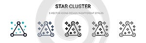 Star cluster icon in filled, thin line, outline and stroke style. Vector illustration of two colored and black star cluster vector