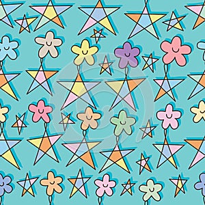 Star colorful flower hang seamless pattern