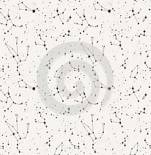 Star constellation seamless black white vector pattern