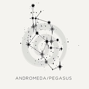 Star constellation space zodiac andromeda pegasus vector black white