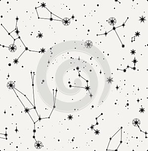 star constellation zodiac endless black white seamless vector pattern