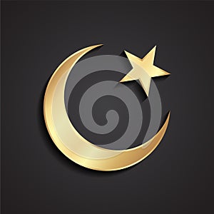 Star and crescent moon 3d golden islam religious symbol photo