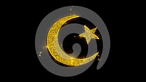 Star and Crescent symbol Islam religion Icon Sparks Particles on Black Background.