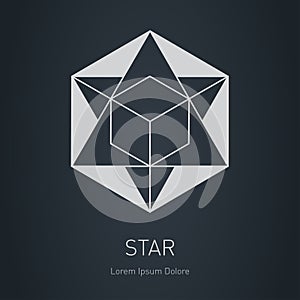 Star with cube inside. Design element. Modern stylish logo. Vector low poly logotype template