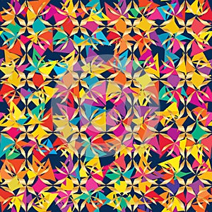 Star cut square tribal color symmetry seamless pattern