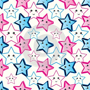 Star cute blue pink seamless pattern