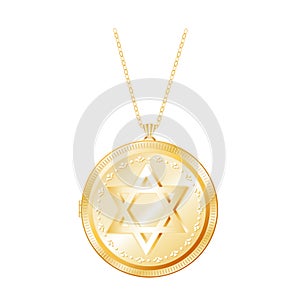 Star of David Gold Locket, Jewelry Necklace Chain