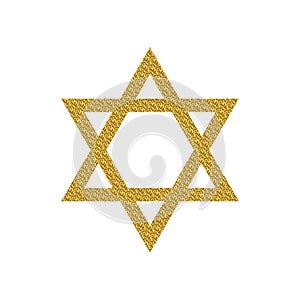 Star of David with golden glitter isolated on a white background.