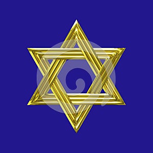 Star of David golden sign with blue background