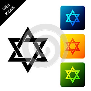 Star of David icon isolated on white background. Jewish religion symbol. Set icons colorful square buttons