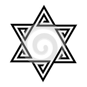 Star of David icon. Israeli Jewish symbol in tribal style. Black vector illustration isolated on white background. 