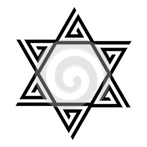 Star of David icon. Israeli Jewish symbol in tribal style. Black vector illustration isolated on white background. 