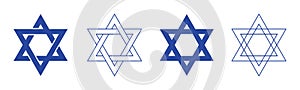 Star david. Icon of jewish star. Jew hexagram. Icon for israel, judaism and hanukkah. Sign of hebrew. Blue logo for passover,