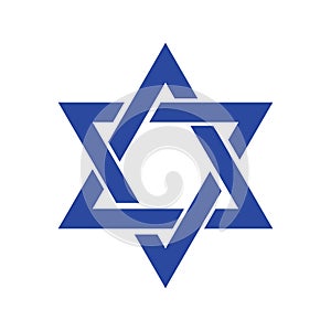 Star david. Icon of jewish star. Jew hexagram. Icon for israel, judaism and hanukkah. Sign of hebrew. Blue logo for passover,