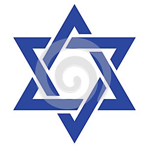 Star david. Icon of jewish star. Jew hexagram. Icon for israel, judaism and hanukkah. Sign of hebrew. Blue logo for passover,