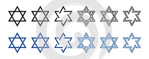 Star of David icon . Vector illustration on white background. Set of david stars . Jewish consept. Collection of blue and black