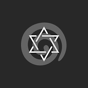 Star of David monogram logo, hexagram of thin line as a Jewish symbol