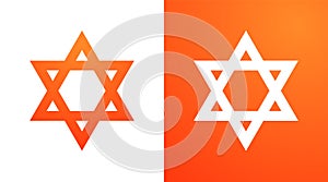 Star of David in orange color. Hexagram symbol of judaism