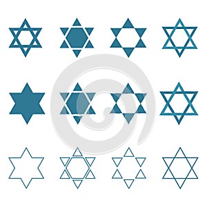 Star of david shape icon set in flat and outline design
