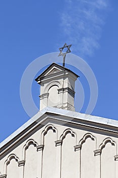 Star of David on top of Tempel Synagogue in jewish district of Krakow, Poland