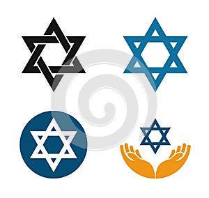 Star of David vector logo. Judaism or Jewish set icons
