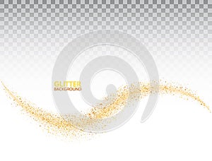 Star dust on transparent background. Bright gold glitter wave. Golden stardust trail sparkling particles. Space comet tail. Vip lu