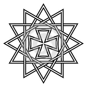 Star Ertsgamma, Lucky 12 pointed star amulet ancient christian Talisman religious symbol, vector pendant ertsgamma talisman