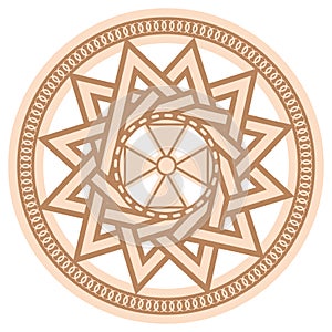 The star of ertsgamma, a Slavic symbol decorated with an ornament in a wreath of Scandinavian weaving. Beige trendy