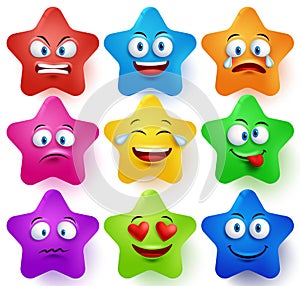 Star faces vector set with colors and facial expressions