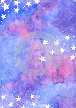 Star on the fairy tale sky watercolor hand painting frame background