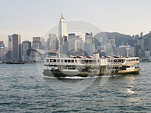 Star Ferry at Victoria Harbour with Hong Kong Island as background