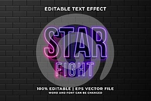 Star Fight editable text effect neon 3d template style Premium Vector