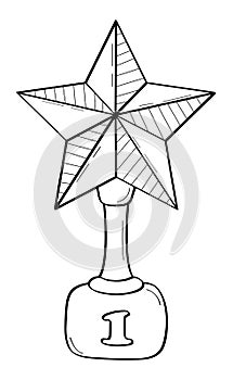 Star, first place doodle icon. Medals and diploma vector. Champion cup in sketch style. Awards, trophy cups, stars