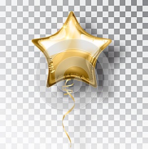 Star gold balloon on transparent background. Party helium balloons event design decoration. Balloons air