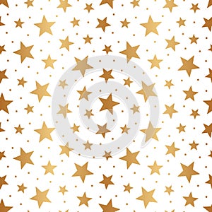 Star gold seamless pattern. Background golden stars. Scatter glitter stars. Sparkle gold foil texture. Random stars for design