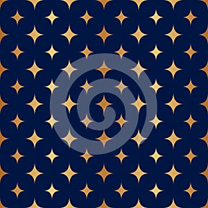 Star gold seamless pattern. Starry night sky. Dark blue space background with golden stars for prints. Shining stars on sky. Moder