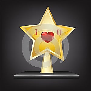 Star Gold Trophy Award with I love you, red heart
