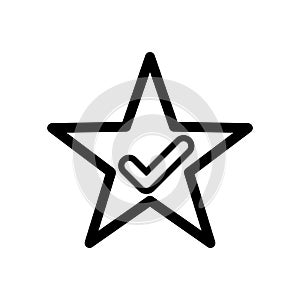 Star icon. Black star with a checkmark. Best review symbol.