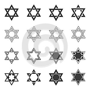 Star icon. Solomon Seal icons. Shield of David sign or Magen