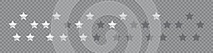 Star icon. Star in circle. 5 stars rating. Set of five white stars. Realistic star set vector icon. Feedback concept. Vector