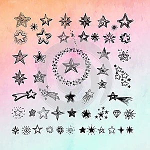 Star icons and pictogram. Collection black star shapes