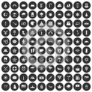 100 star icons set black circle